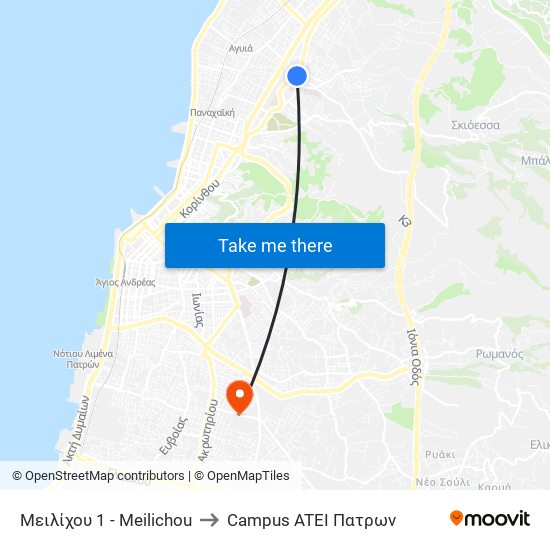 Μειλίχου 1 - Meilichou to Campus ATEI Πατρων map