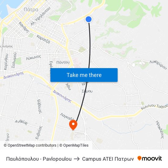 Παυλόπουλου - Pavlopoulou to Campus ATEI Πατρων map
