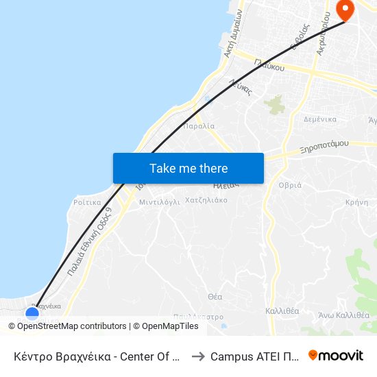 Κέντρο Βραχνέικα - Center Of Vrachneika to Campus ATEI Πατρων map