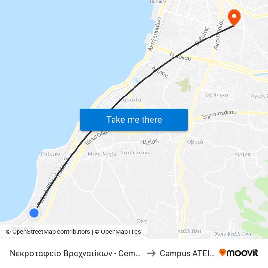 Νεκροταφείο Βραχναιίκων - Cemetery Of Vrachneika to Campus ATEI Πατρων map