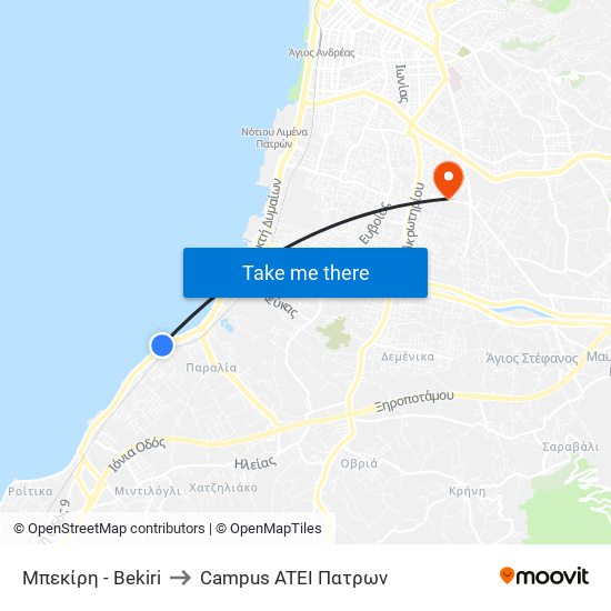 Μπεκίρη - Bekiri to Campus ATEI Πατρων map