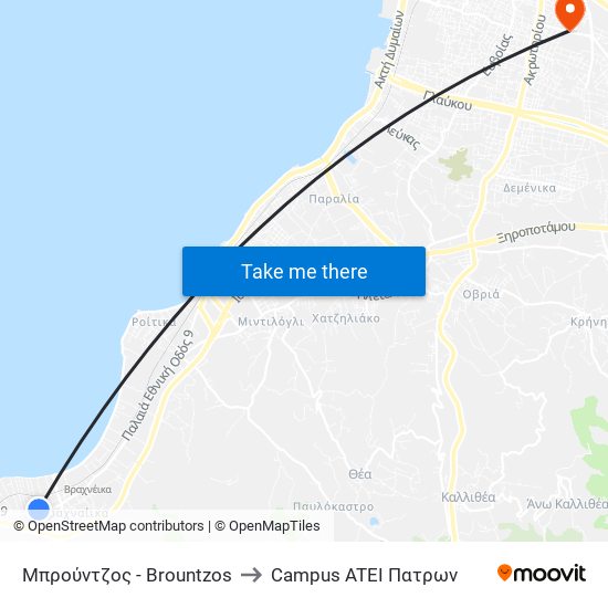 Μπρούντζος - Brountzos to Campus ATEI Πατρων map