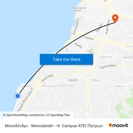 Μονοδένδρι - Monodendri to Campus ATEI Πατρων map