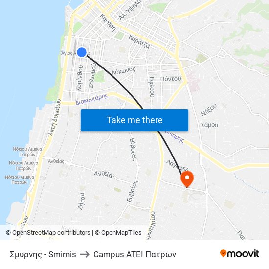 Σμύρνης - Smirnis to Campus ATEI Πατρων map