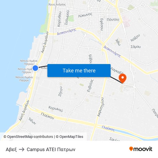 Αβεξ to Campus ATEI Πατρων map