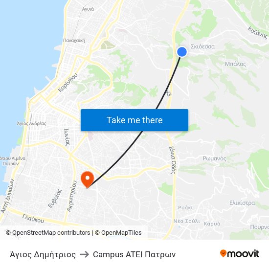 Άγιος Δημήτριος to Campus ATEI Πατρων map