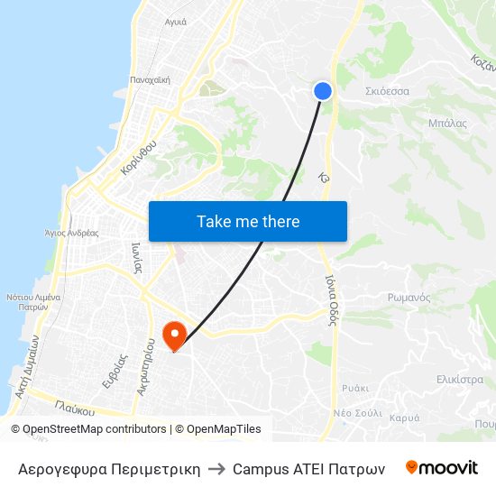 Αερογεφυρα Περιμετρικη to Campus ATEI Πατρων map