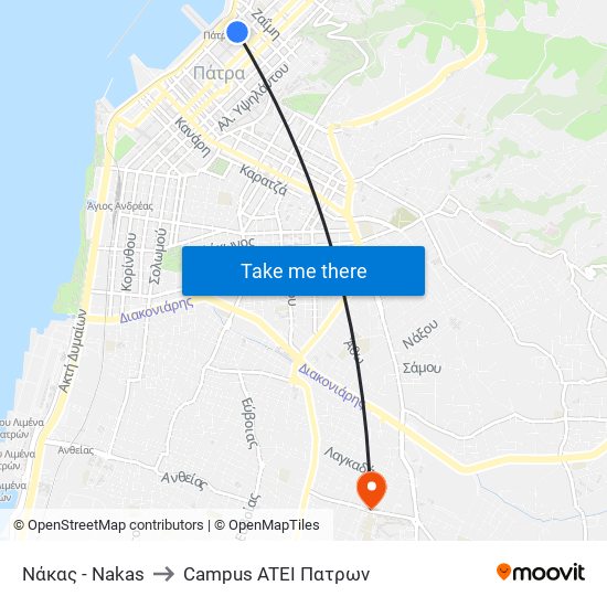 Νάκας - Nakas to Campus ATEI Πατρων map