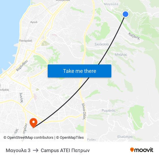 Μαγουλα 3 to Campus ATEI Πατρων map