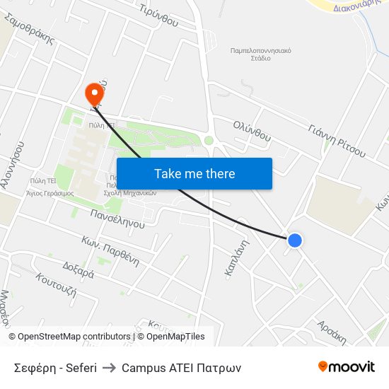 Σεφέρη - Seferi to Campus ATEI Πατρων map