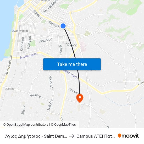 Άγιος Δημήτριος - Saint Demetrius to Campus ATEI Πατρων map