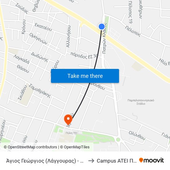 Άγιος Γεώργιος (Λάγγουρας) - Saint George to Campus ATEI Πατρων map