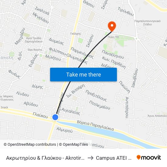 Ακρωτηρίου & Γλαύκου - Akrotiriou & Glafkou to Campus ATEI Πατρων map