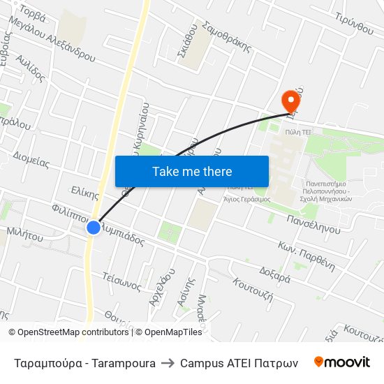 Ταραμπούρα - Tarampoura to Campus ATEI Πατρων map