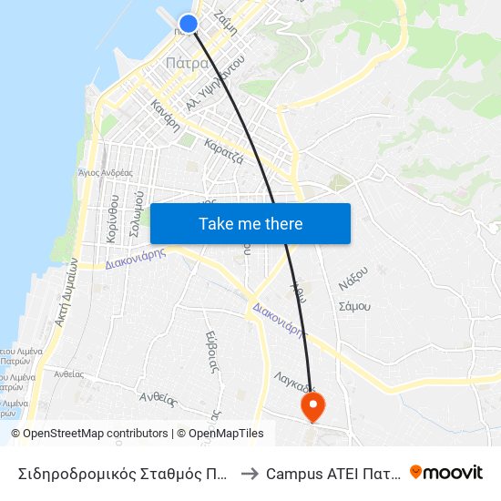 Σιδηροδρομικός Σταθμός Πάτρας to Campus ATEI Πατρων map