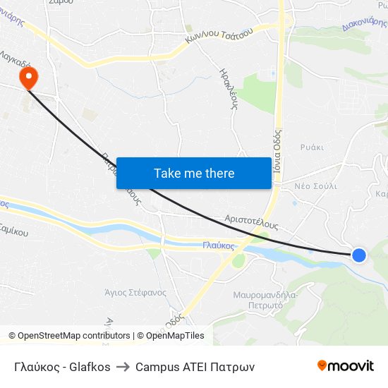 Γλαύκος - Glafkos to Campus ATEI Πατρων map