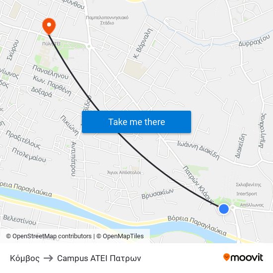 Κόμβος to Campus ATEI Πατρων map