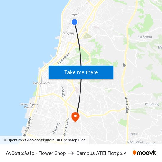 Ανθοπωλείο - Flower Shop to Campus ATEI Πατρων map