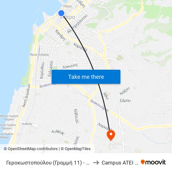 Γεροκωστοπούλου (Γραμμή 11) - Gerokostopoulou to Campus ATEI Πατρων map