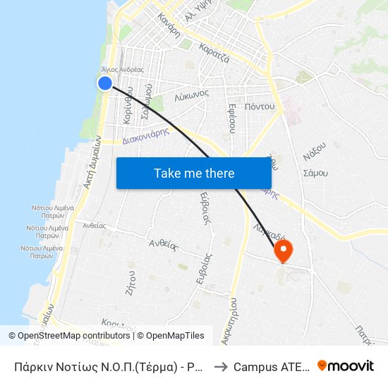 Πάρκιν Νοτίως Ν.Ο.Π.(Τέρμα) - Parking South Of N.O.P. to Campus ATEI Πατρων map