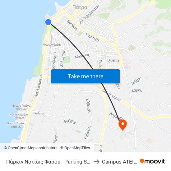 Πάρκιν Νοτίως Φάρου - Parking South Of Lighthouse to Campus ATEI Πατρων map