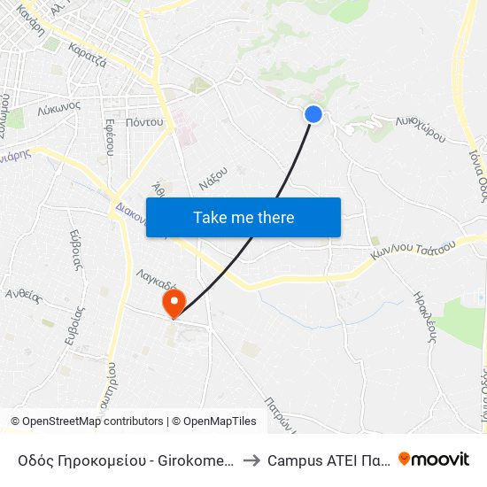 Οδός Γηροκομείου - Girokomeiou Road to Campus ATEI Πατρων map