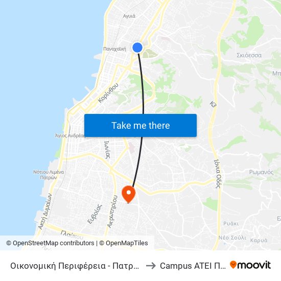 Οικονομική Περιφέρεια - Πατρών - Αθηνών to Campus ATEI Πατρων map