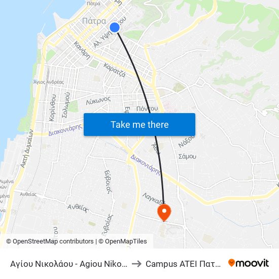 Αγίου Νικολάου - Agiou Nikolaou to Campus ATEI Πατρων map