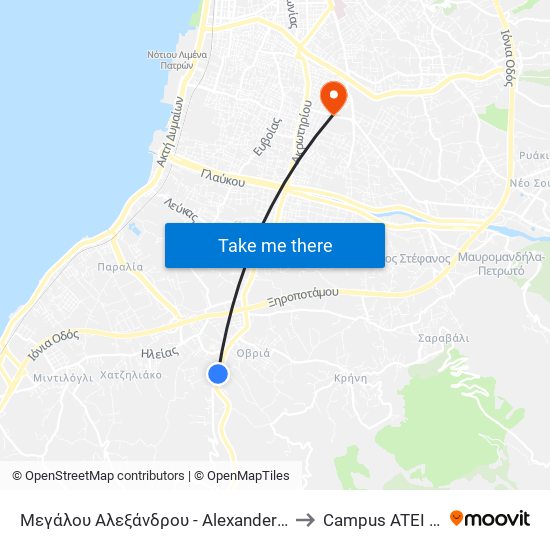 Μεγάλου Αλεξάνδρου - Alexander the Great Street to Campus ATEI Πατρων map