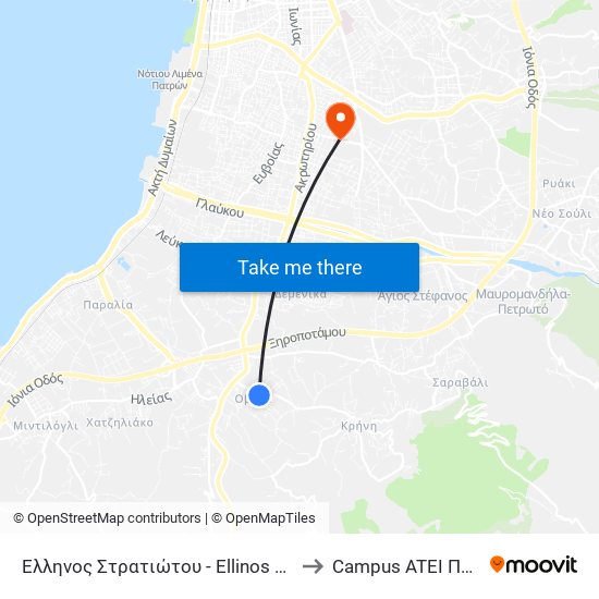 Έλληνος Στρατιώτου - Ellinos Stratiotou to Campus ATEI Πατρων map