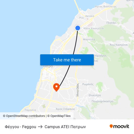 Φέγγου - Feggou to Campus ATEI Πατρων map