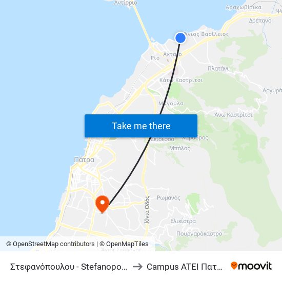 Στεφανόπουλου - Stefanopoulou to Campus ATEI Πατρων map