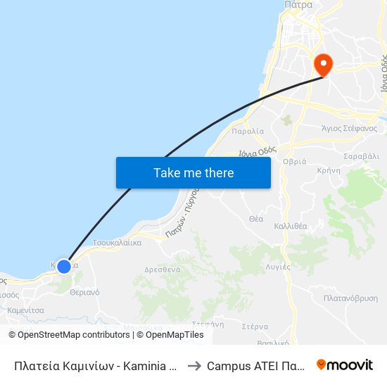 Πλατεία Καμινίων - Kaminia Square to Campus ATEI Πατρων map