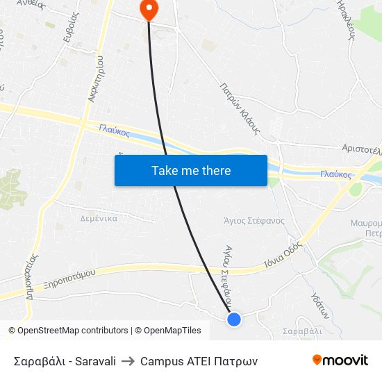 Σαραβάλι - Saravali to Campus ATEI Πατρων map