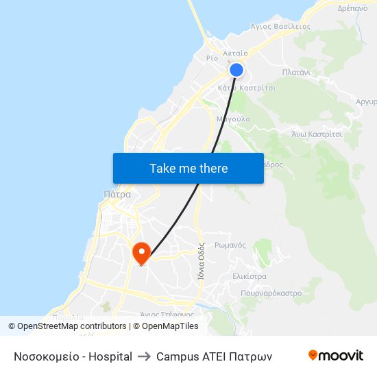 Νοσοκομείο - Hospital to Campus ATEI Πατρων map