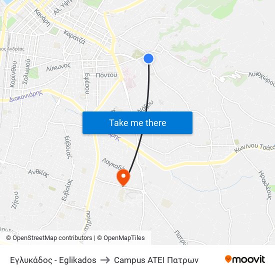 Εγλυκάδος - Eglikados to Campus ATEI Πατρων map