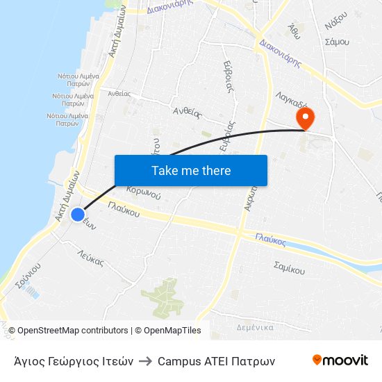 Άγιος Γεώργιος Ιτεών to Campus ATEI Πατρων map