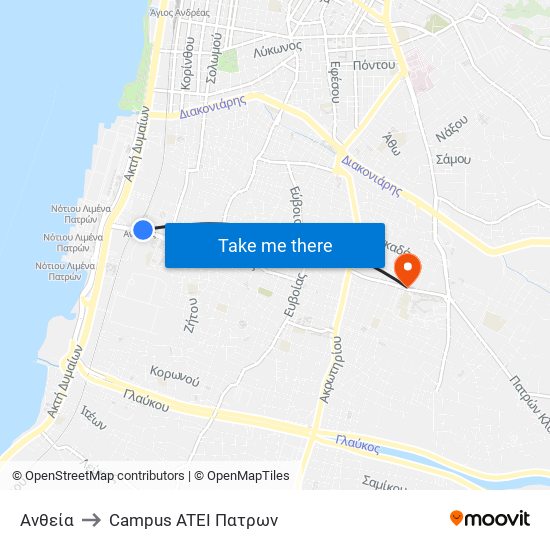 Ανθεία to Campus ATEI Πατρων map