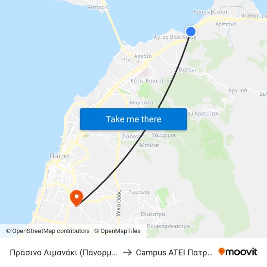 Πράσινο Λιμανάκι (Πάνορμος) to Campus ATEI Πατρων map