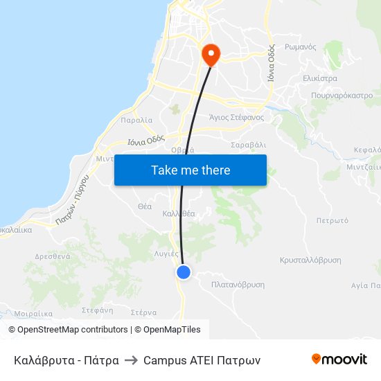 Καλάβρυτα - Πάτρα to Campus ATEI Πατρων map