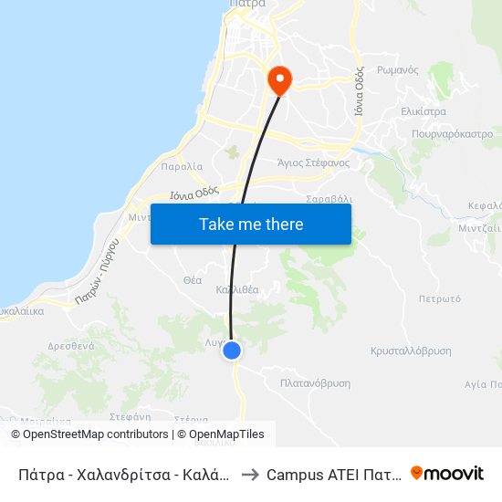 Πάτρα - Χαλανδρίτσα - Καλάβρυτα to Campus ATEI Πατρων map