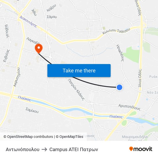 Αντωνόπουλου to Campus ATEI Πατρων map