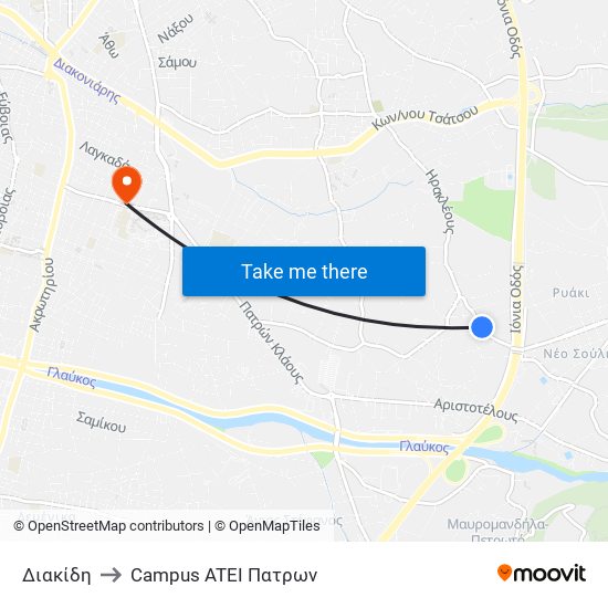 Διακίδη to Campus ATEI Πατρων map