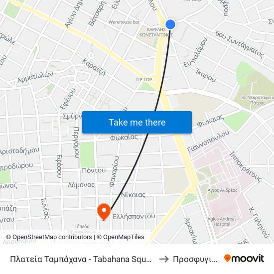 Πλατεία Ταμπάχανα - Tabahana Square to Προσφυγικά map