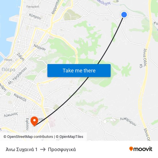 Άνω Συχαινά 1 to Προσφυγικά map