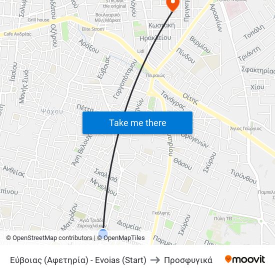 Εύβοιας (Αφετηρία) -  Evoias (Start) to Προσφυγικά map