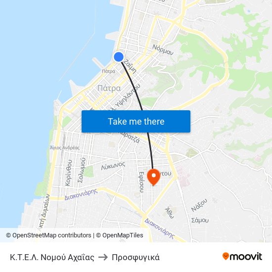 Κ.Τ.Ε.Λ. Νομού Αχαΐας to Προσφυγικά map