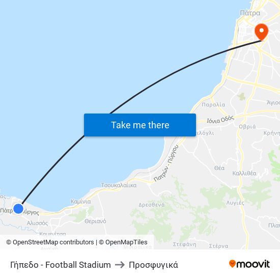 Γήπεδο - Football Stadium to Προσφυγικά map