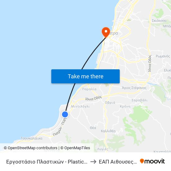 Εργοστάσιο Πλαστικών - Plastic Factory to ΕΑΠ Αιθουσες ΟΣΣ map