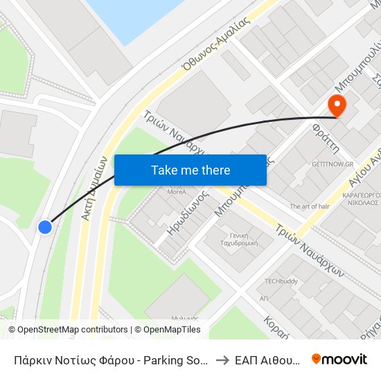 Πάρκιν Νοτίως Φάρου - Parking South Of Lighthouse to ΕΑΠ Αιθουσες ΟΣΣ map